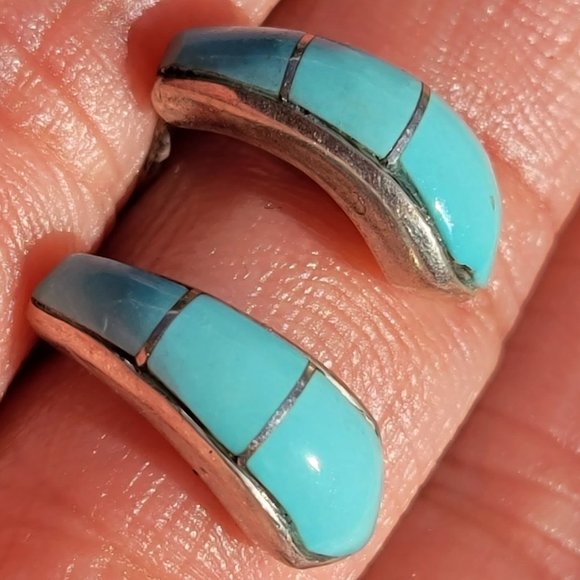 Gorgeous Native American handmade baby blue turquoise inlay 925 sterling silver - Picture 4 of 16